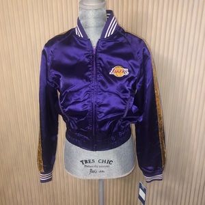 New Lakers Satin Sequined Cropped Jacket